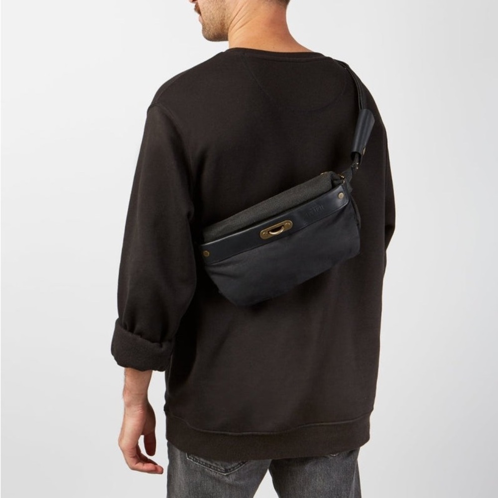 LOCTOTE Washed Black Padlock Crossbody Hip Bum Bag Travel Purse Zip Pockets